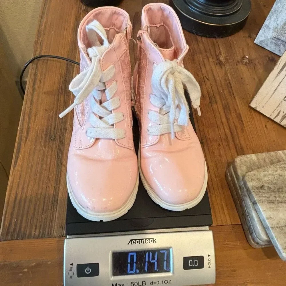 DKNY Pink Patent Lace Hightop Biker Boot Size 10